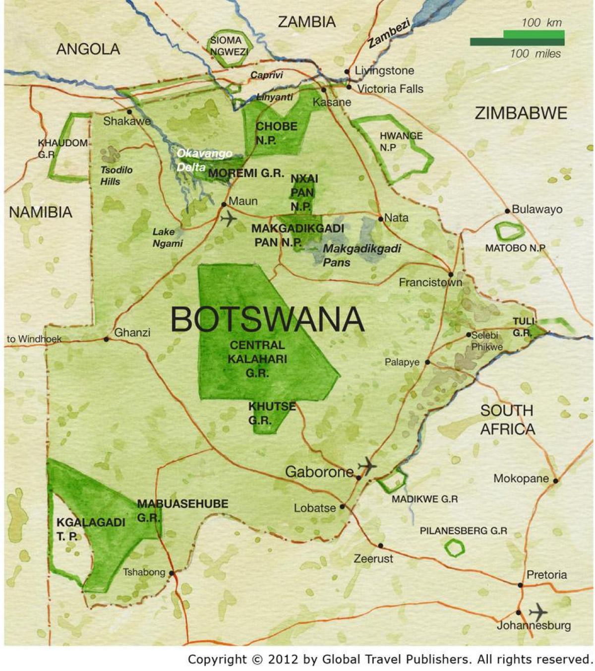 karta av Botswanas naturreservat spel