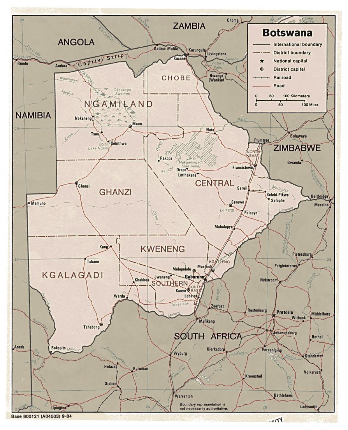 detaljerad karta i Botswana