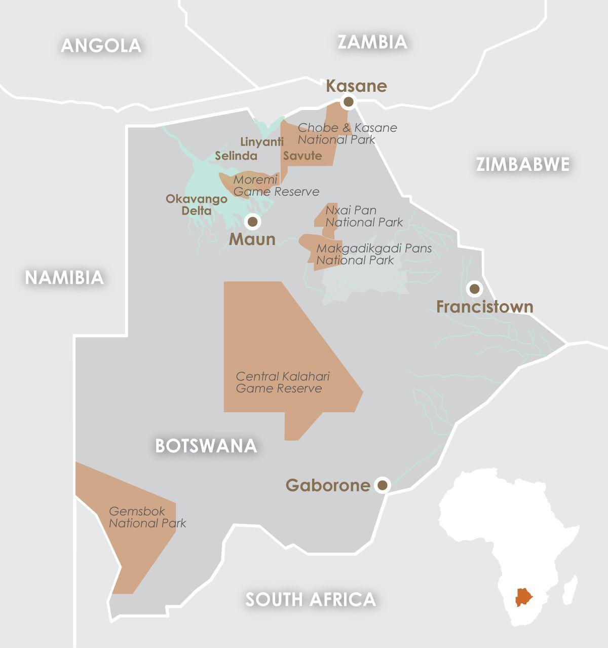 karta över maun i Botswana