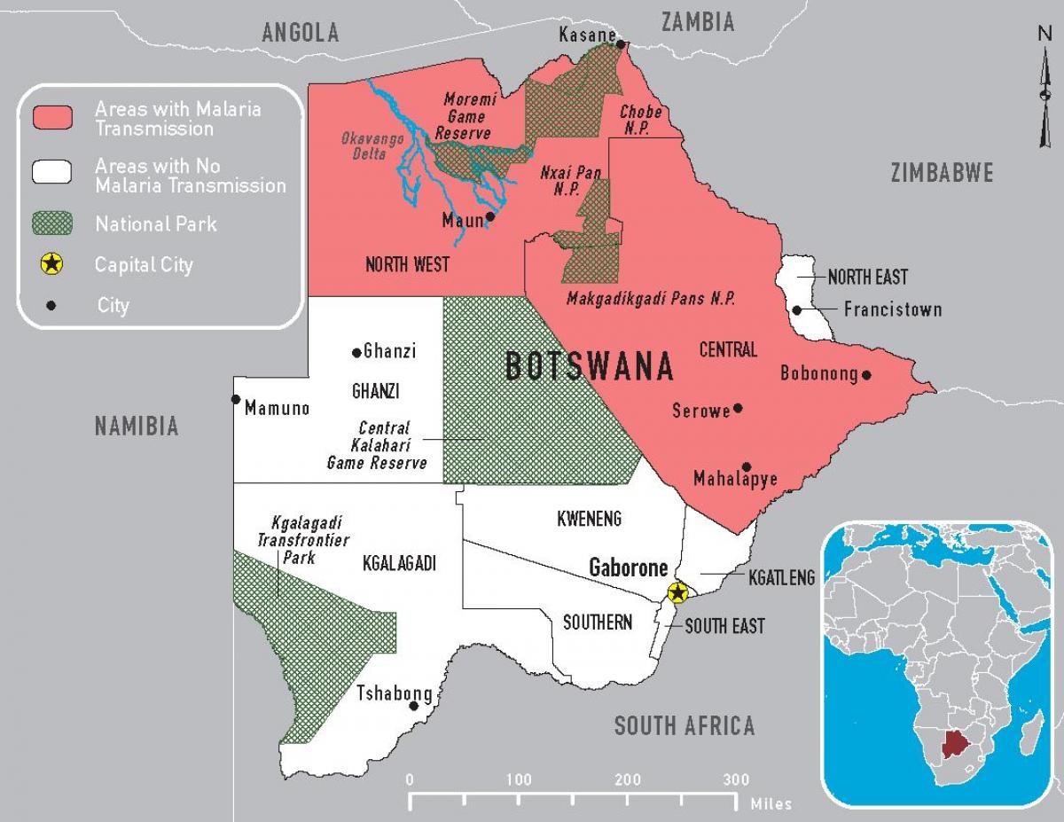 karta över Botswana malaria