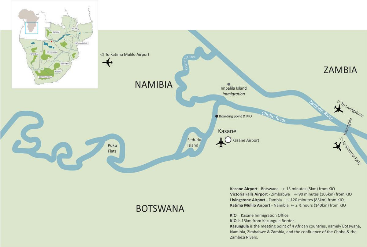 karta över kasane i Botswana