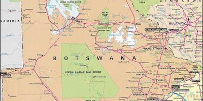 Karta över detaljerad vägkarta över Botswana