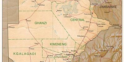 Karta över Botswana visar städer och byar